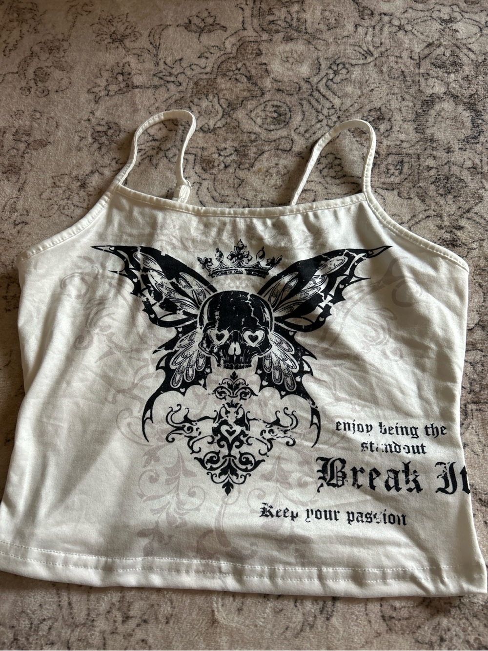 SHEIN White Skull Butterfly Graphic Cami Tank Top Size Small Y2K Emo Grunge